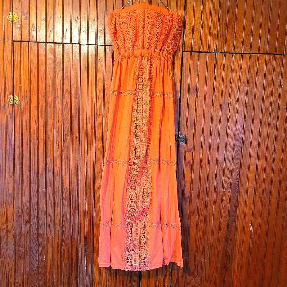 Boho orange strapless dress